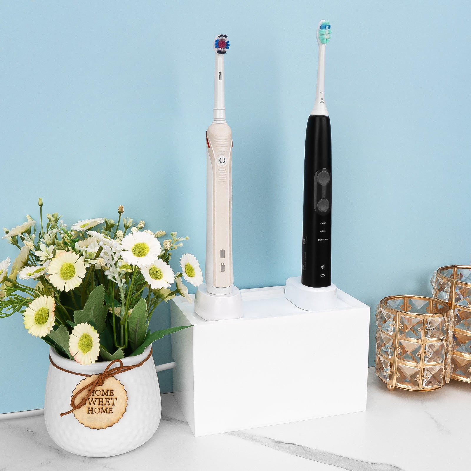 Linkidea Bathroom Electric Toothbrush and Razor Cable Organizer Box, Vanity Hide Cord Organizer, Charger and Power Strip Storage Box, Keep Outlet Clutter Free and Clean (White)