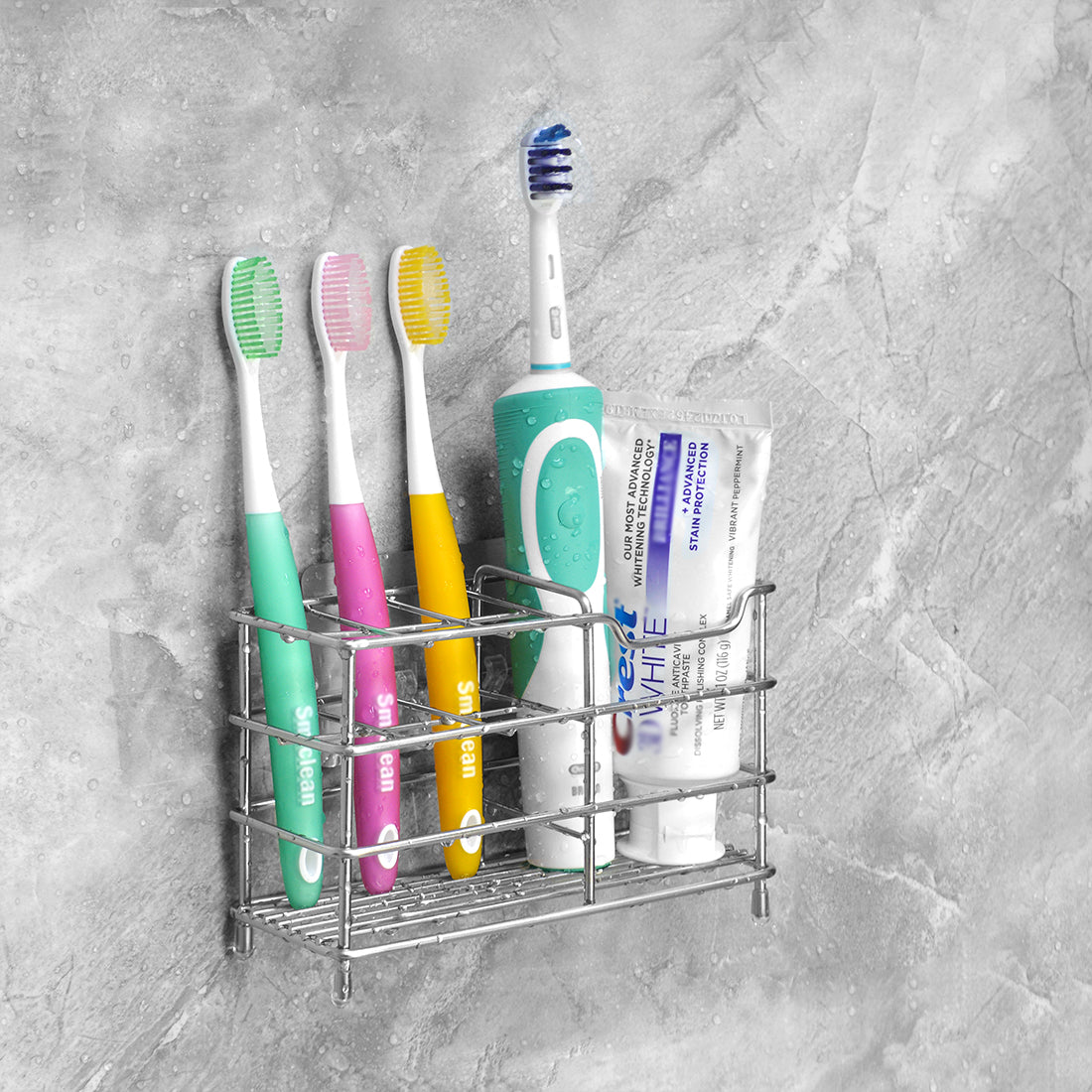 Linkidea Toothbrush Holder for Shower, Bathroom, Stainless Steel Tooth Brush Storage Stand Rack, Wallmount / Countertop 7 Slot Organizer Compatible with Colgate Extra Clean, Oral-B CrossAction