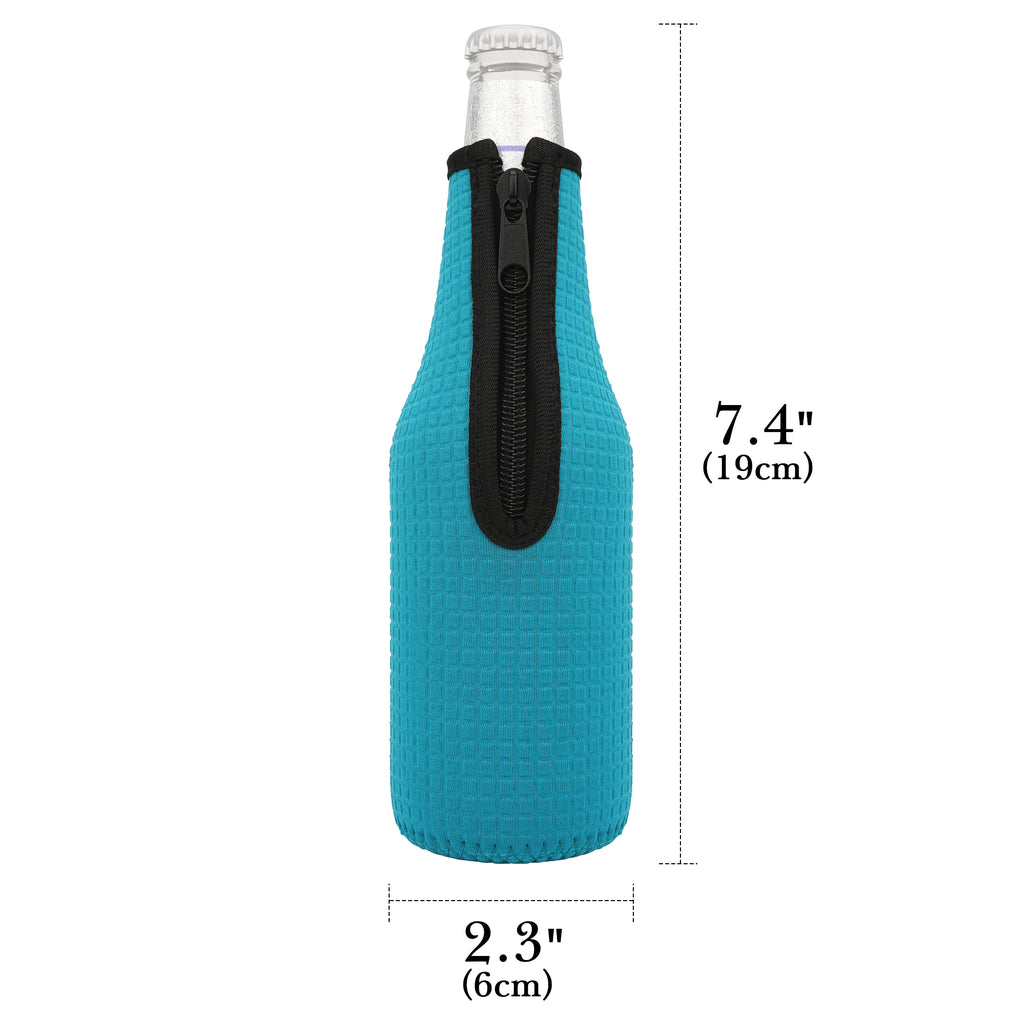 Linkidea 4 Pack Glass Beer Bottle Cooler for 12 Oz, Non-slip Thick Neoprene Insulators, Beer Bottle Sleeve Beverage Covers with Zip (Black/Blue/Red/Yellow)