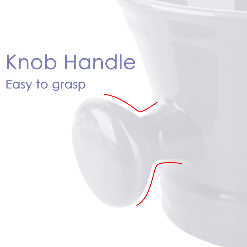 Linkidea Ceramic Shaving Mug with Knob Handle, Deep Lathering Bowl for Men, Wet Shaving Cup Compatible with Shaving Brushes, Razor Soap & Cream Holder, Grooming Accessory (White)