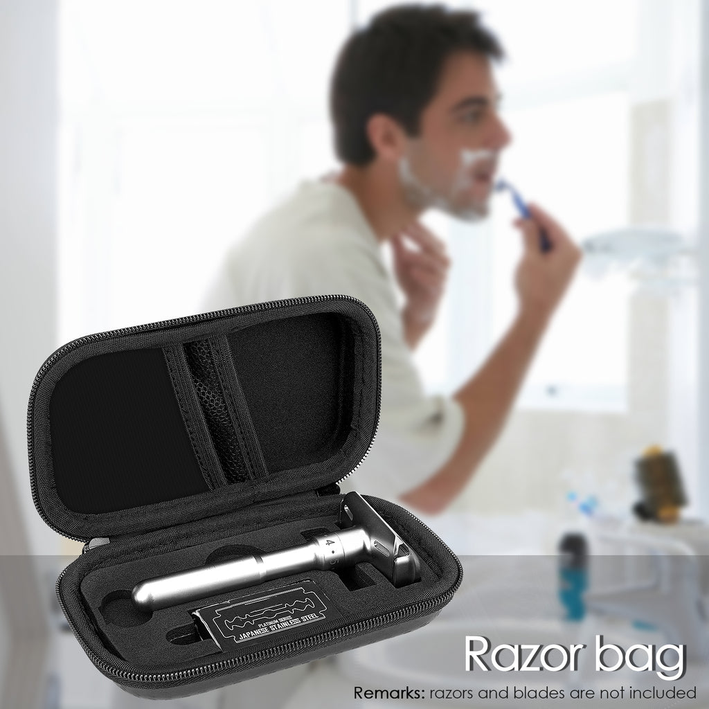 Linkidea Durable Hard Shell Shaving Travel Case, Storage Box for Short/Long Handled Razor Blades & Accessories, Compatible with Merkur, Vikings, WEISHI Double Edge Safety Razors (Black)