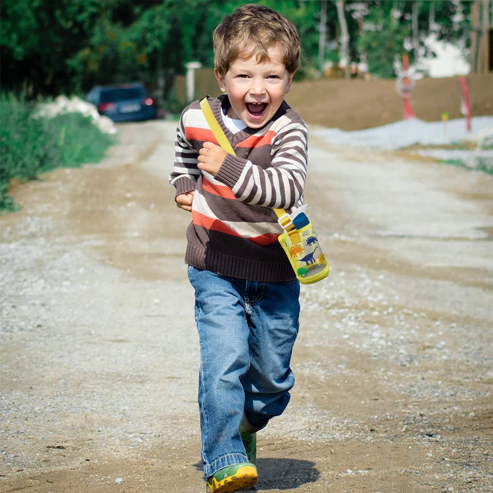 Linkidea Clear Water Bottle Carrier with Strap Compatible with Contigo 14oz, Zak Designs, YETI Rambler Jr. 12oz Kids Bottles, Transparent Waterbottle Sling Bag Holder, Shoulder Strap, Yellow