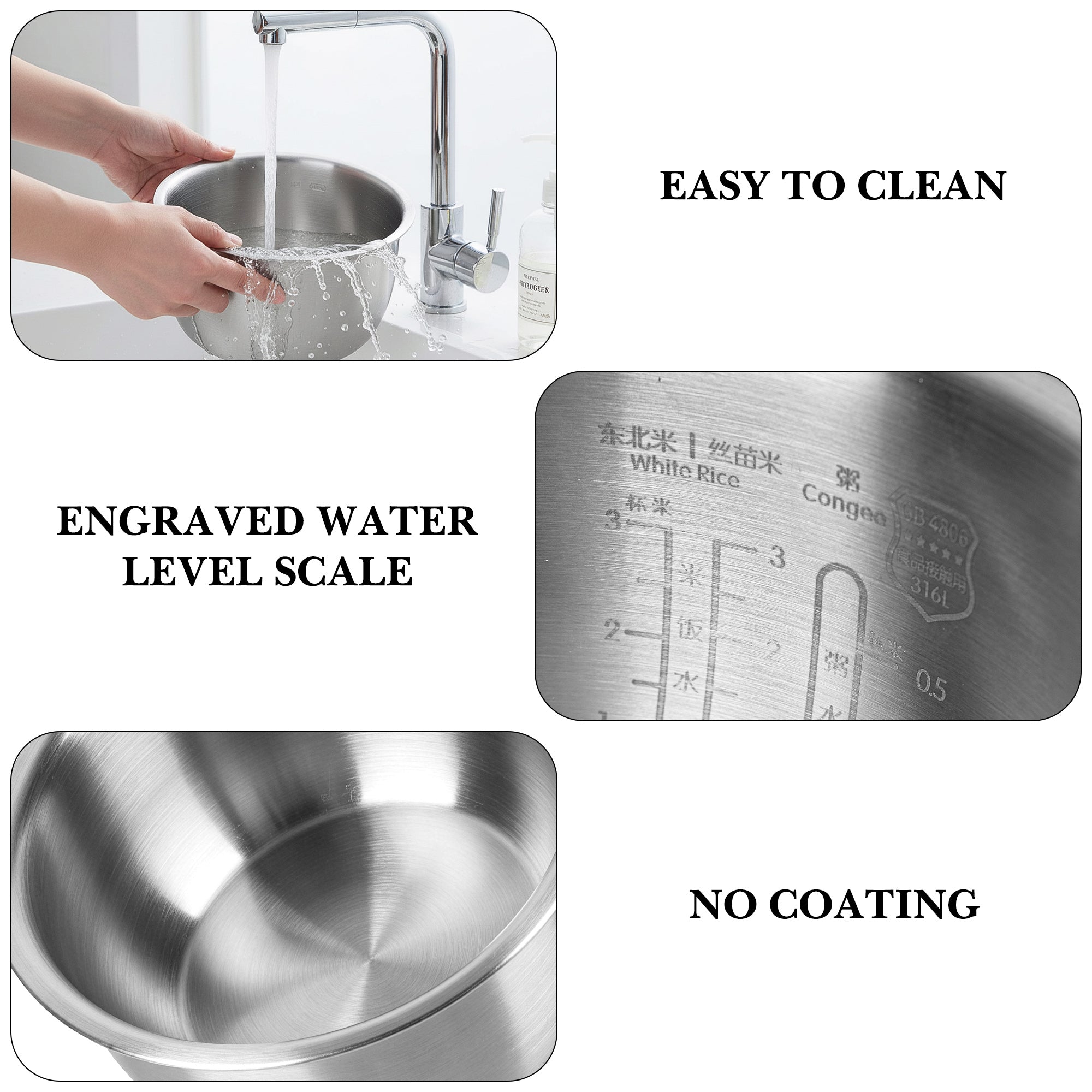 Linkidea Rice Cooker Stainless Steel Inner Pot Compatible with TOSHIBA RC-5DSTUS(H), Dishwasher Safe, No Coating Replacement Bowl