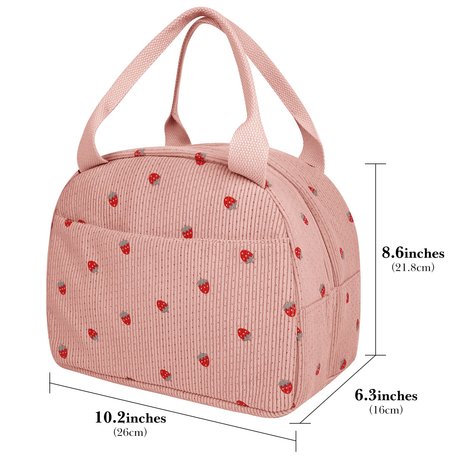 Linkidea Lunch Box for Adult, Corduroy Lunch Bag with Hand Strap, Large Capacity Lunch Bag for Everyday Outings, Compatible with Crock Pot, DUPASU, Aotto, LUNCHEAZE (Pink)