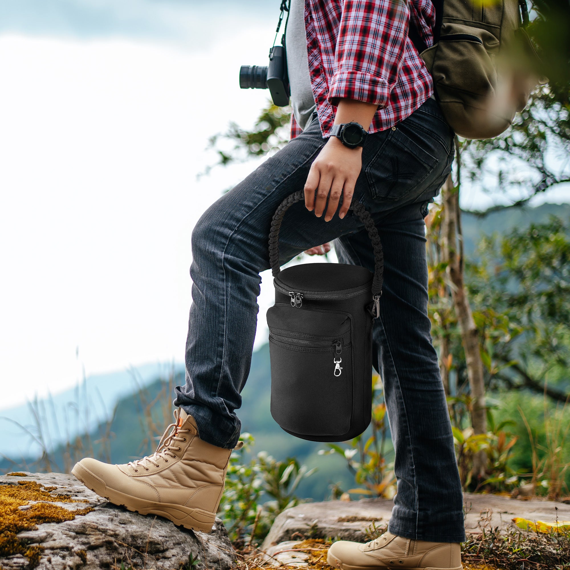 Linkidea 1 Gallon (128 oz) Water Bottle Carrier with Strap Compatible with AQUAFIT, BuildLife, Neoprene Large Waterbottle Sling Bag Holder with Phone Pocket | Keyring (Black)