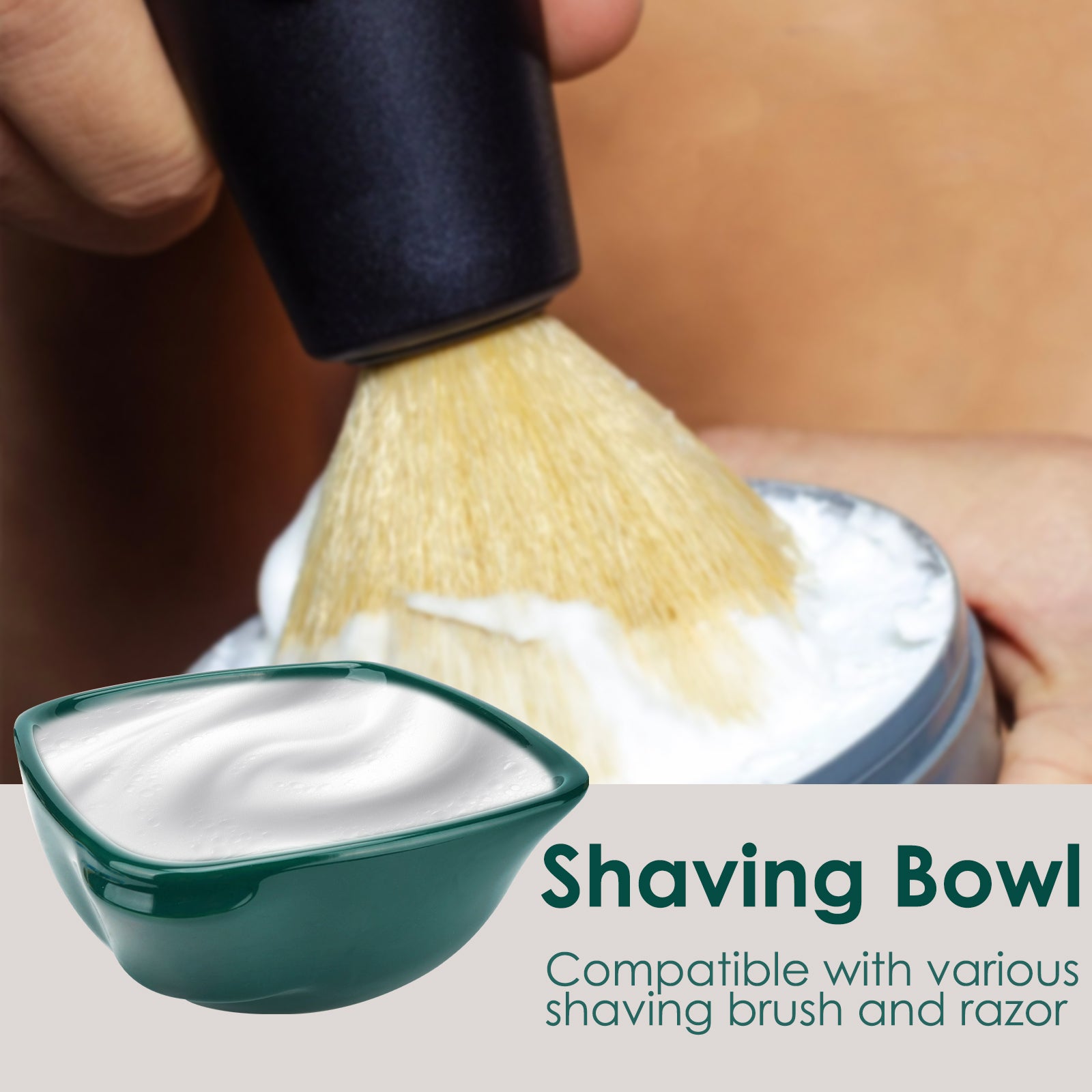 Linkidea Ceramic Shaving Soap Bowl, Wide Mouth Grooming Cup for Men, Foaming Dish for Wet Shave, Easy Lathering, Compatible with All Shaving Brushes (Green)