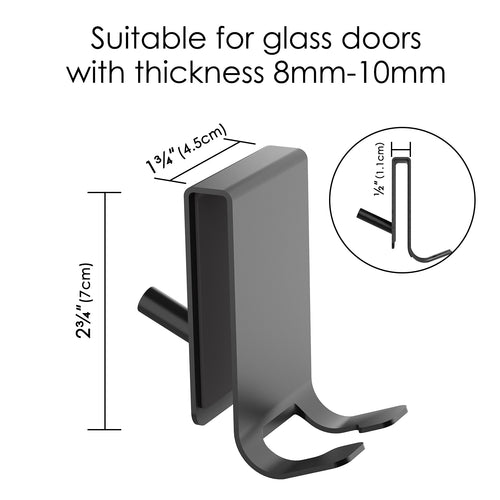 Linkidea 2 Pack Over Shower Door Towel Hook, Double Side Bathroom Towel Hooks with Non-Slip Sponge Pad, Bath Hook for Frameless Glass Doors, Black