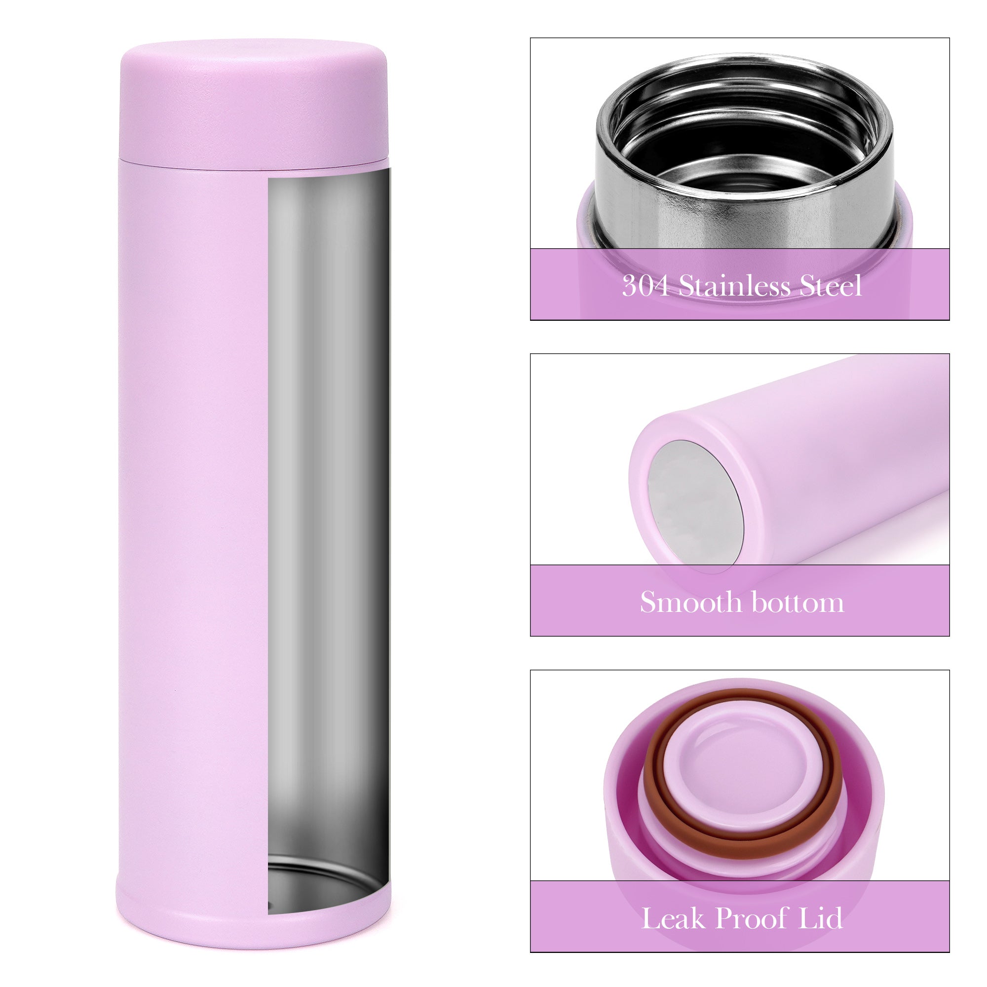 Linkidea 5oz (150ml) Mini Water Bottle, Small Vacuum Insulated Stainless Steel Travel Bottle for Hot & Cold Drinks, Thermo Flask Fit Handbag, Purse and Pocket (Purple)