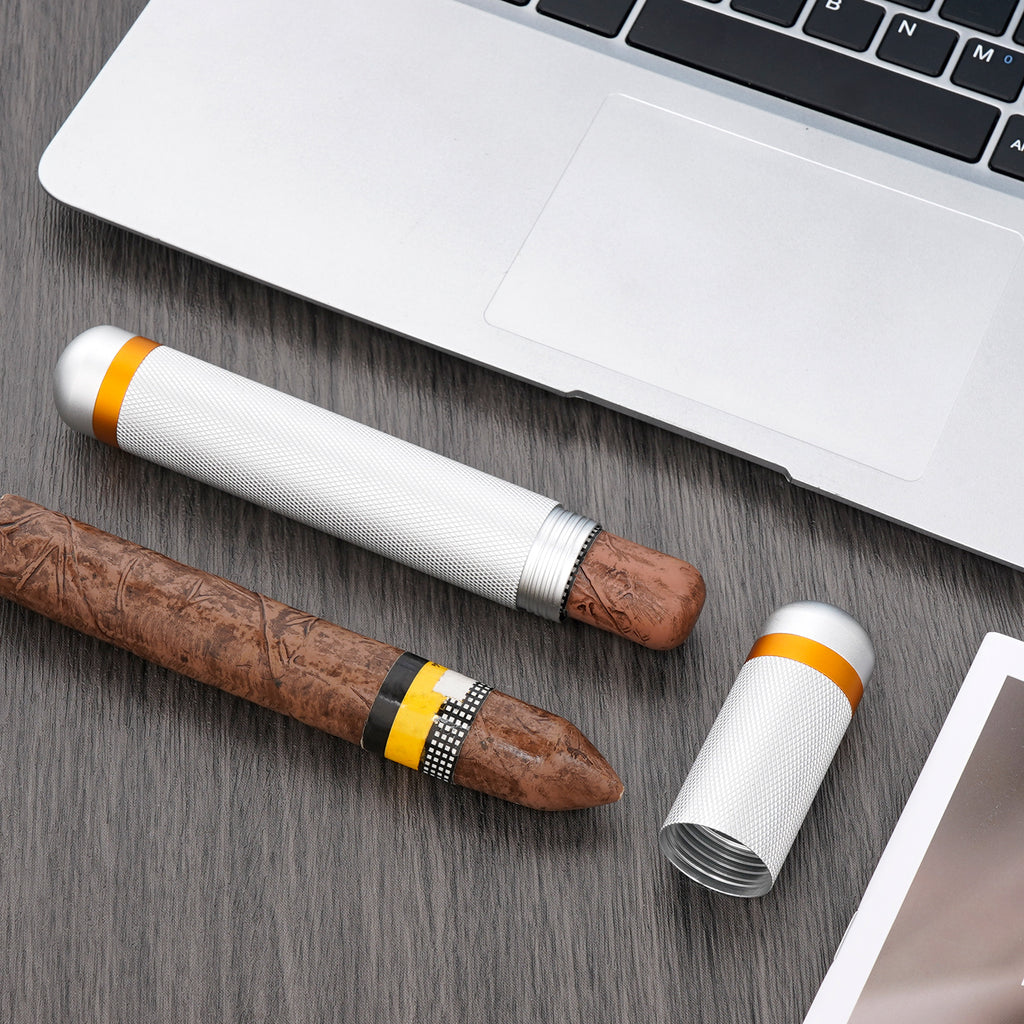 Linkidea Aluminum Alloy Cigar Holder Case, Men's Cigar Tube Airtight Single Tube, Cigar Tubes with Caps (Silver)