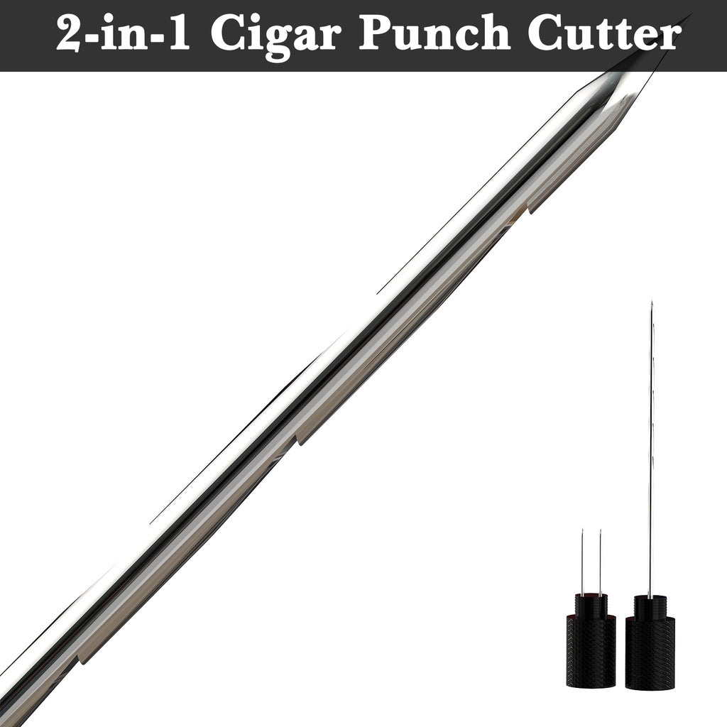 Linkidea 2-in-1 Aluminum Cigar Punch Cutter & Draw Enhancer Tool, Twin Sharp Needle Pins to Clear Clogged Cigars & Restore Airflow (Black)