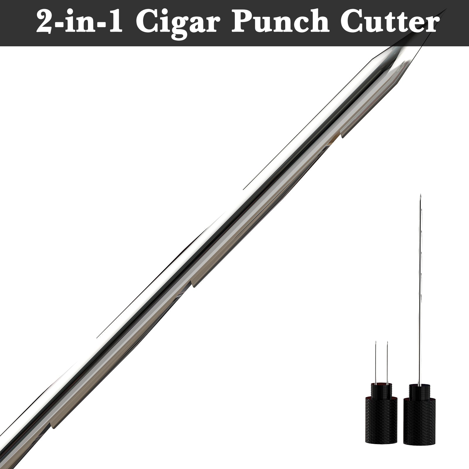 Linkidea 2-in-1 Aluminum Cigar Punch Cutter & Draw Enhancer Tool, Twin Sharp Needle Pins to Clear Clogged Cigars & Restore Airflow (Black)