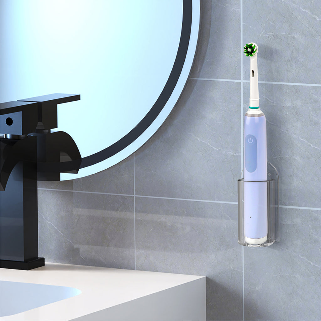 Linkidea Wall Mount Electric Toothbrush Holder, Acrylic Power Toothbrush Hanger, Self Adhesive Tooth Brush Organizer Compatible with Oral-B iO Series, Philip Sonicare ProtectiveClean (Clear)