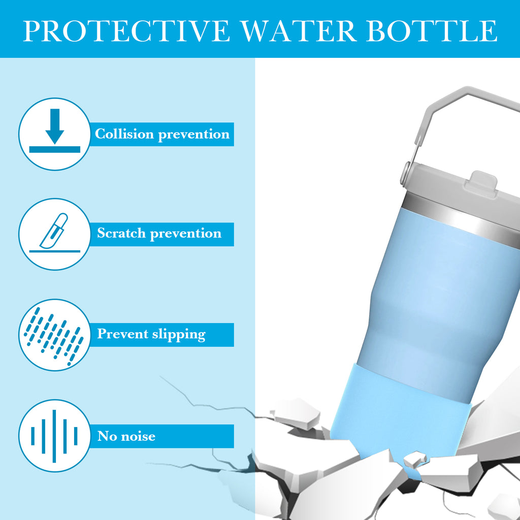 Linkidea 2 Pack Water Bottle Boot Compatible with Stanley Quencher H2.0 20oz/30oz/40oz, IceFlow Flip 20oz/30oz, Silicone Water Bottle Bottom Sleeve Cover Bumper Protector (Light Sky)
