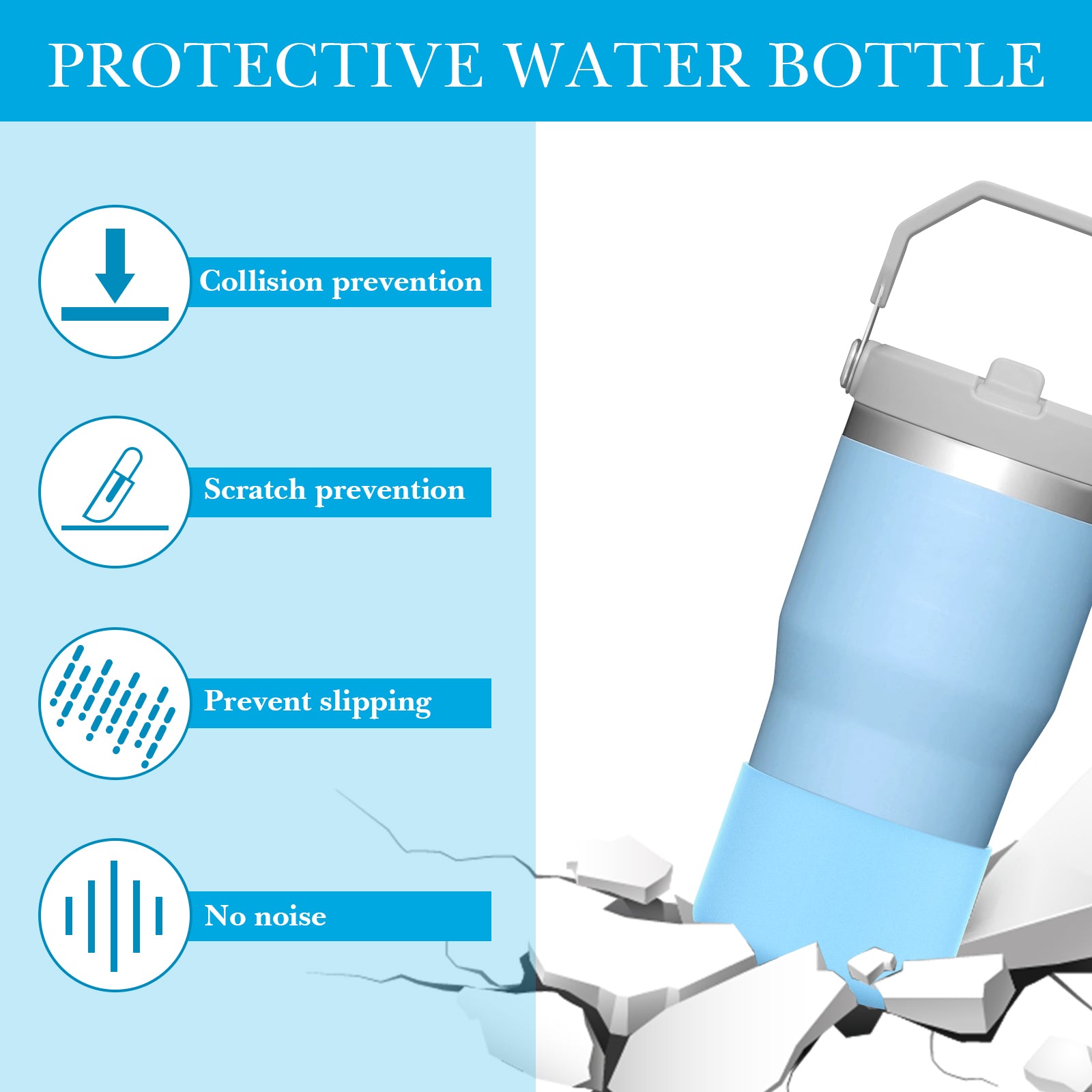 Linkidea 2 Pack Water Bottle Boot Compatible with Stanley Quencher H2.0 20oz/30oz/40oz, IceFlow Flip 20oz/30oz, Silicone Water Bottle Bottom Sleeve Cover Bumper Protector (Light Sky)