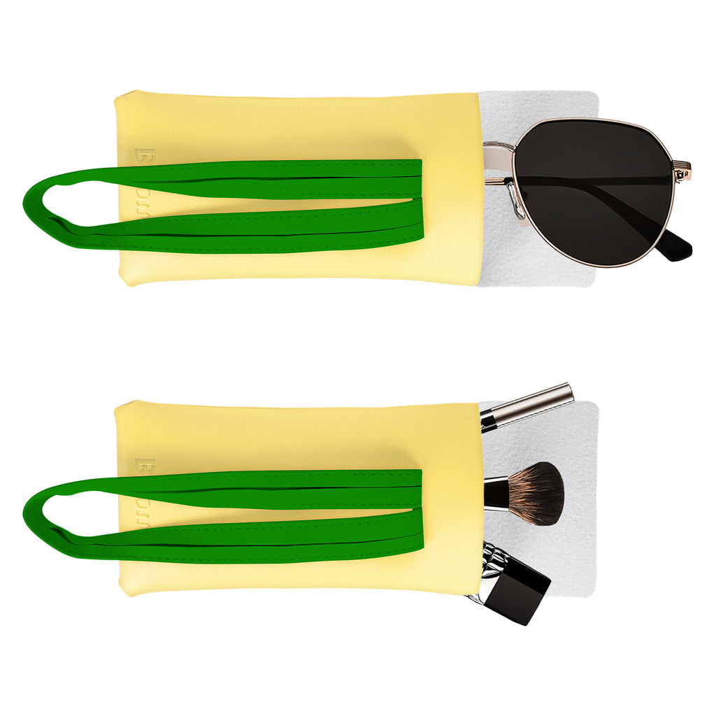 Extra Large Sunglasses Pouch Case, Vegan Leather Glasses Organizer Soft Bag Compatible with TOM FORD FT0965 FT0992 Gucci GG1105S GG1377S PR 29YS Runway (XXL, Yellow)