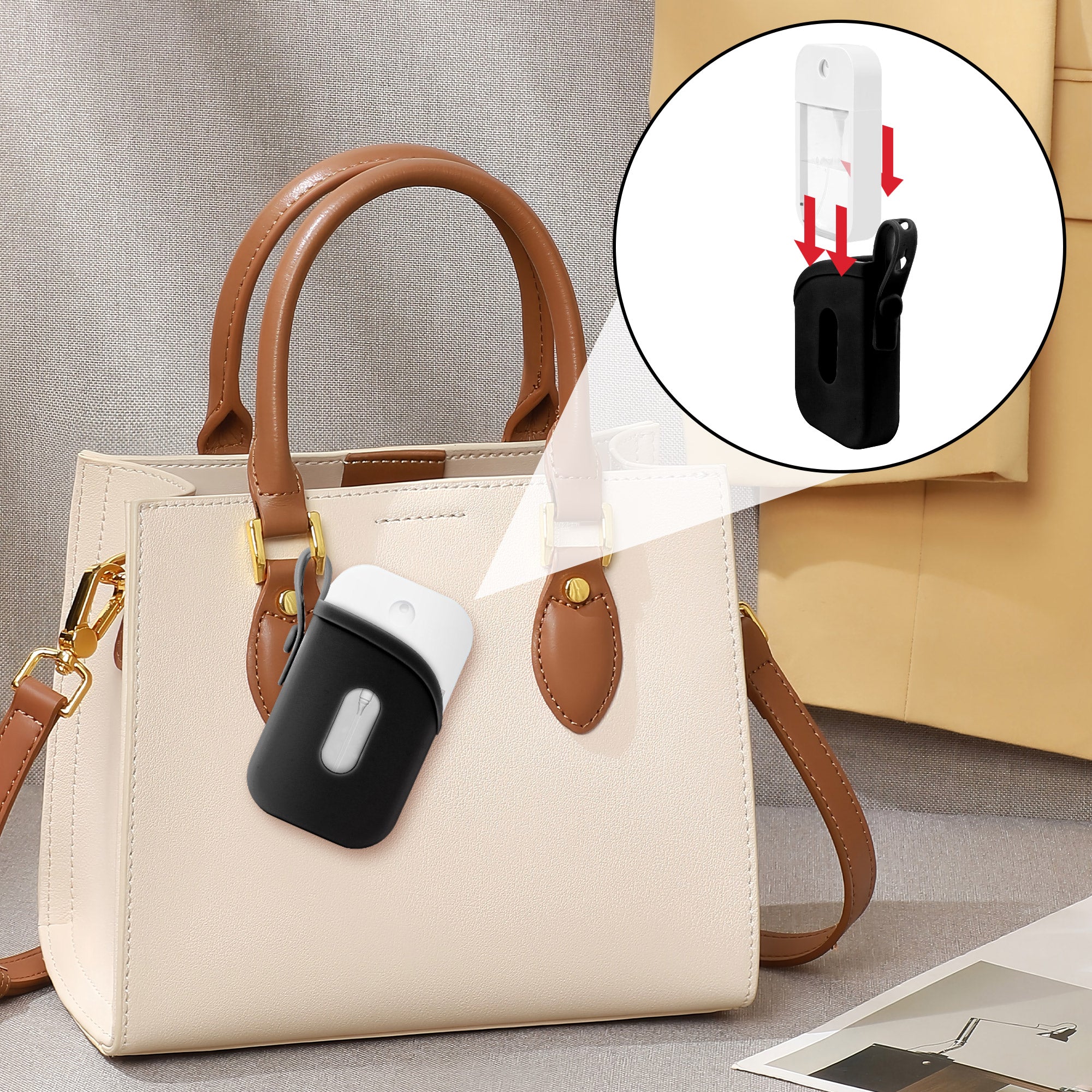Linkidea Silicone Sanitizer Storage Case, Portable Travel Accessories, Exact Size of Container Compatible with 1 FL OZ Touchland, Fashion Accessory with Belt Fits Daily Use (Black)