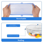 Linkidea 12 Pcs Silicone Stretch Lids, Flexible Round & Rectangle Fit 2.6\" - 8.1\", Stretchy Silicone Lids for Food Storage, Different Sizes Reusable Silicone Bowl Covers (Blue & White)