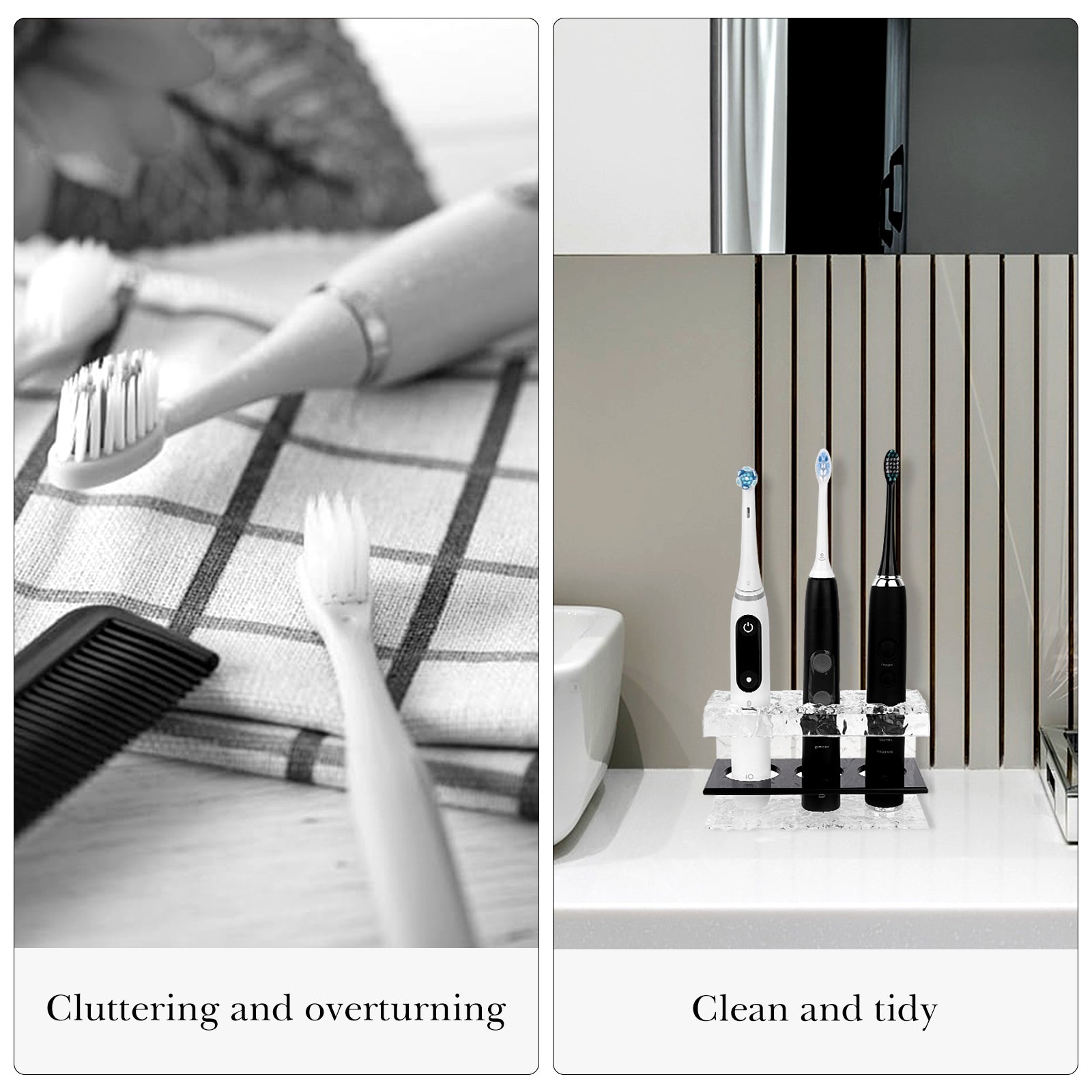 Linkidea Electric Tooth Brush Holder for Shower, Bathroom, Acrylic 3 Slots Countertop Organizer for Power Toothbrush Compatible with Oral-B iO Series, Philips Sonicare, 7AM2M
