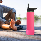 Linkidea 2 Pack Water Bottle Boot Compatible with IRON °FLASK Wide/Narrow Mouth 12oz/14oz/16oz/18oz/20oz/22oz/24oz, Silicone Bottle Bottom Sleeve Cover Bumper Protector (Pink)
