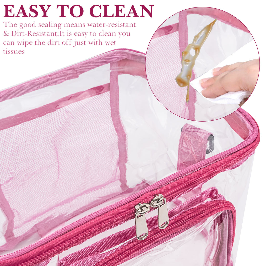 Linkidea Lunch Box for Adult, Transparent Lunch Bag with Shoulder Strap, Large Capacity Lunch Bag for Everyday Outings, Fits to Picnic and Daily Use (Pink)
