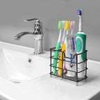 Linkidea Wall Mount Toothbrush Holder for Bathroom, Stainless Steel Tooth Brush Stand for Electric Toothbrush, Toothpaste, Razor, Self Adhesive Wallmount/Countertop 5 Slots Organizer (Black)