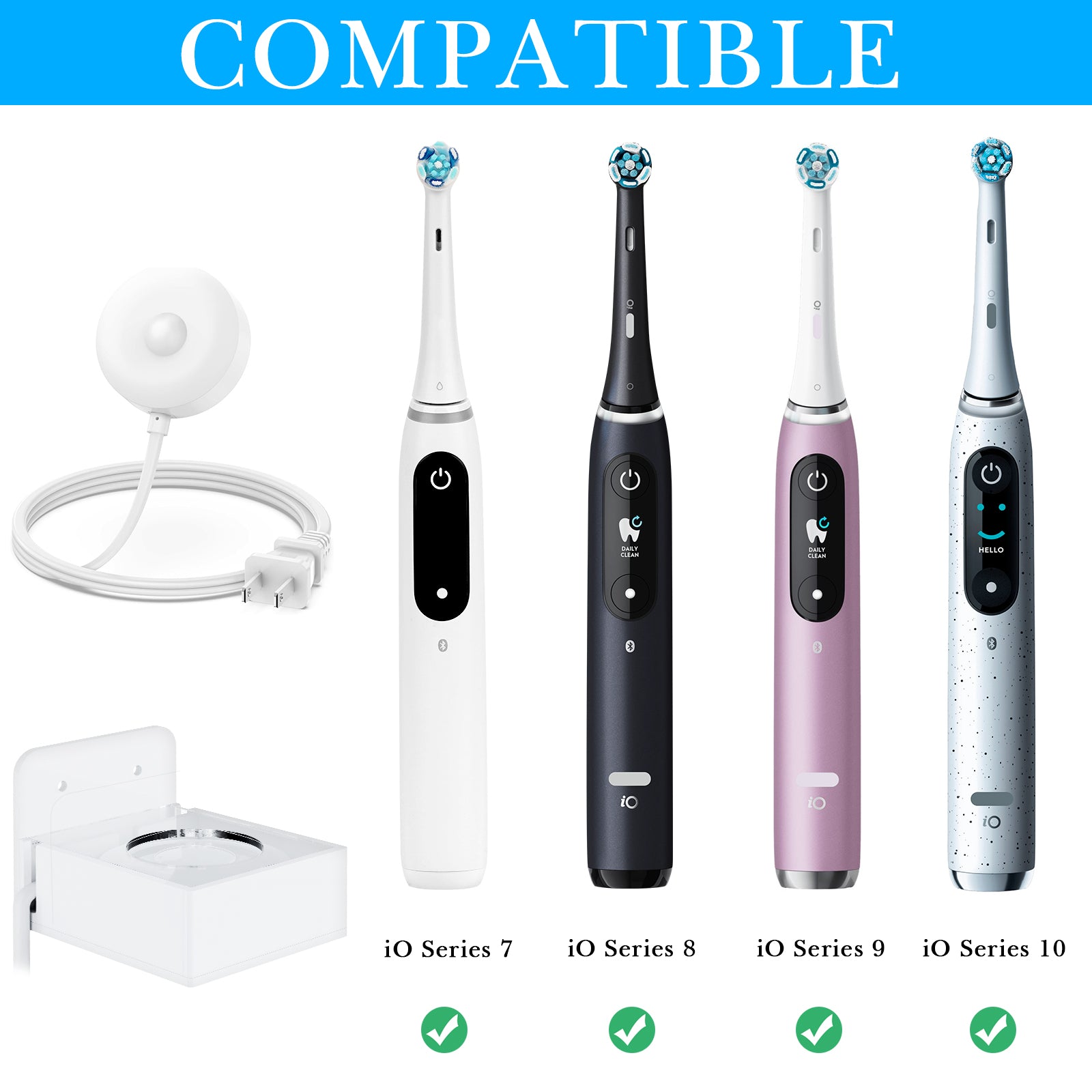 Linkidea Wall Mount Electric Toothbrush Charger Holder, Self Adhesive Tooth Brush Stand for Bathroom, Powered Toothbrush Stand Compatible with Oral-B iO Series 7/8/9/10 (Round Charger Only)