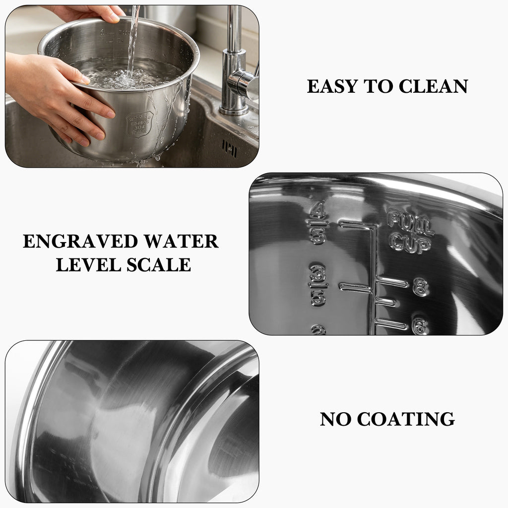 Linkidea 304 Stainless Steel Replacement Inner Pot Compatible with Aroma ARC-300SB Rice Cooker, Fagor LUX LCD 4 Qt & Elite Bistro EPC-445 Pressure Cookers, No Coating, Dishwasher Safe