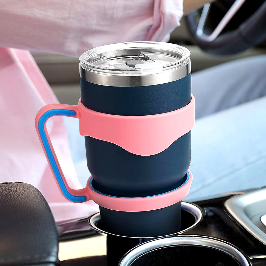 Linkidea 3 Pack Tumbler Handle Compatible with 30oz YETI Rambler, OZARK TRAIL Tumbler, Portable Anti Slip Travel Mug Grip (Black, Pink, Blue)