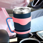 Linkidea 3 Pack Tumbler Handle Compatible with 30oz YETI Rambler, OZARK TRAIL Tumbler, Portable Anti Slip Travel Mug Grip (Black, Pink, Blue)