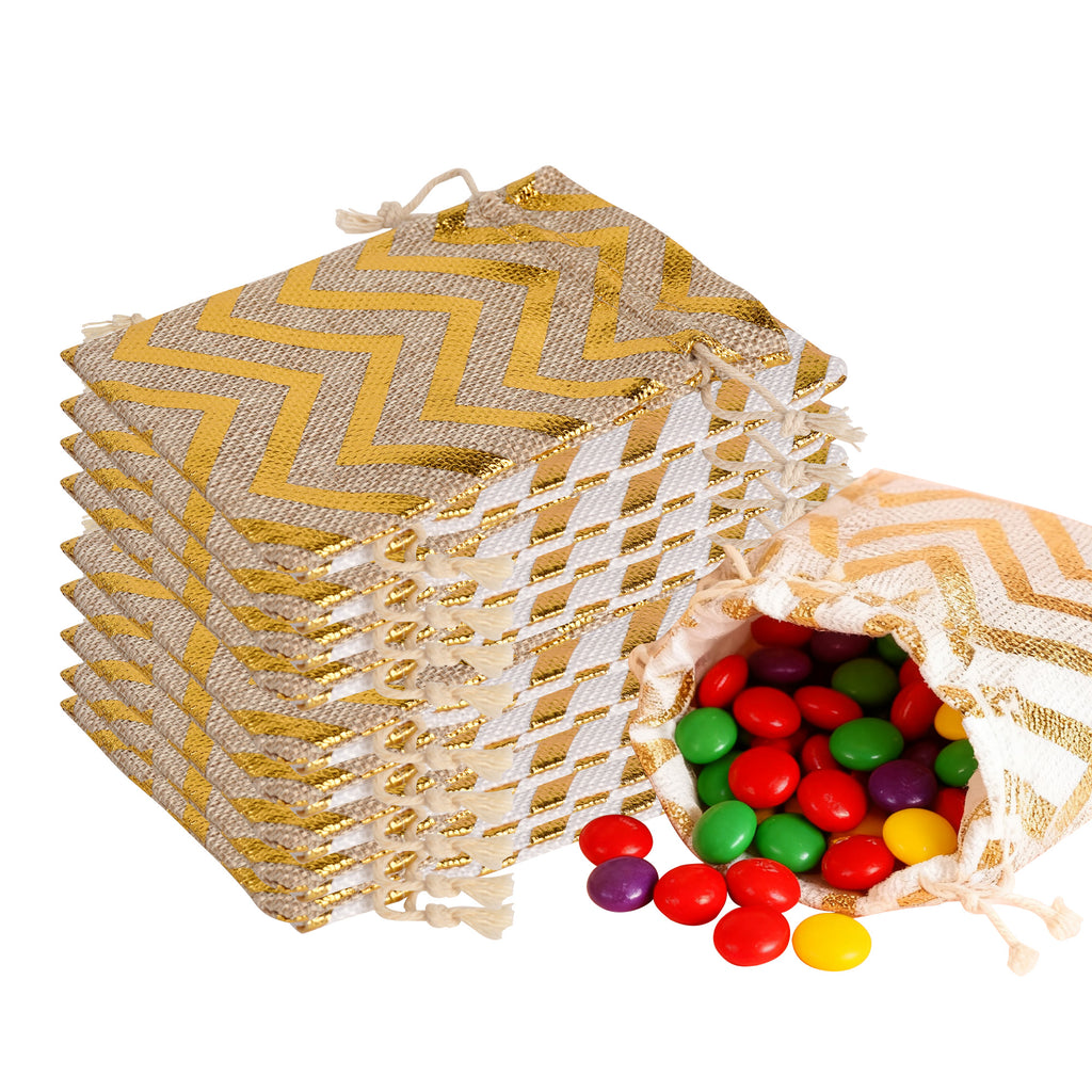 Linkidea 12 PCS Burlap Gift Drawstring Bags, 5.5'' x 3.9'' Striped Linen Pouch for Party Favors, Candy, Jewelry, Rustic Wedding Decoration(Striped Pattern)