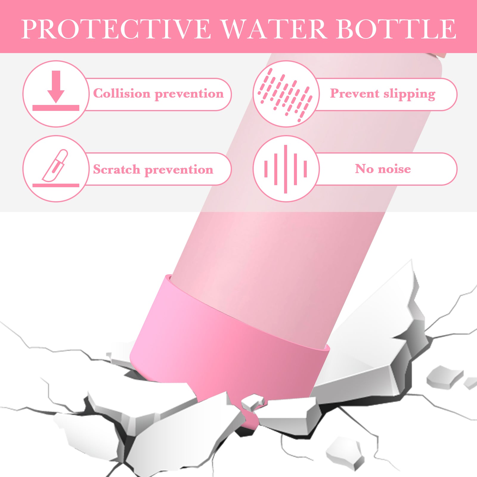 Linkidea 2 Pack Water Bottle Boot Compatible with Owala FreeSip 32oz, Twist 32oz, Silicone Anti-Slip Bottle Bottom Bumper Protector (Light Pink)
