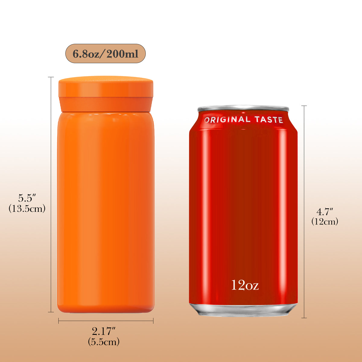 Linkidea 7oz (200ml) Mini Water Bottle, Vacuum Insulated Stainless Steel Bottle for Hot & Cold Drinks, Spill-Proof Small Bottle Fit Handbag, Purse and Pocket (Orange)