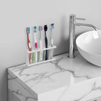 Linkidea Wall Mount Toothbrush Holder for Bathroom, Space Saving Organizer for RV, Stainless Steel 5 Slots Tooth Brush Hanger Compatible with Colgate ExtraClean, Oral-B CrossAction (White)