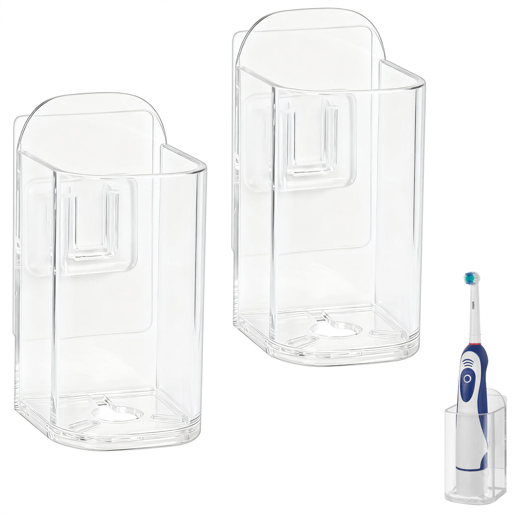 Linkidea Wall Mount Electric Toothbrush Holder for Shower, Plastic Power Brush Hanger, Self Adhesive Organizer Compatible with Oral-B iO Series, Philip Sonicare ProtectiveClean (Clear)