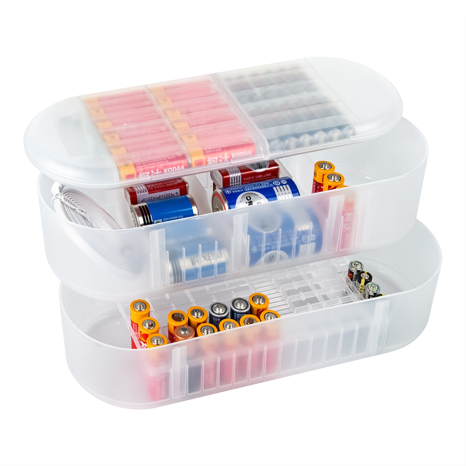 Linkidea 3 Layer Battery Storage Case Holder with Electric Quantity Detection, Portable Organizer for AA, AAA, Button Cells (White)