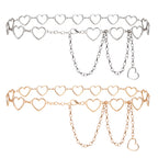 Plus Size Chain Belt for Women, 2 Pack Love Style Metal Chain Belt Women Belly Waist Chains, Extra Long Body Chain, Max 51.2 Inch Adjustable Chunky Belt Chain (Gold, Silver)