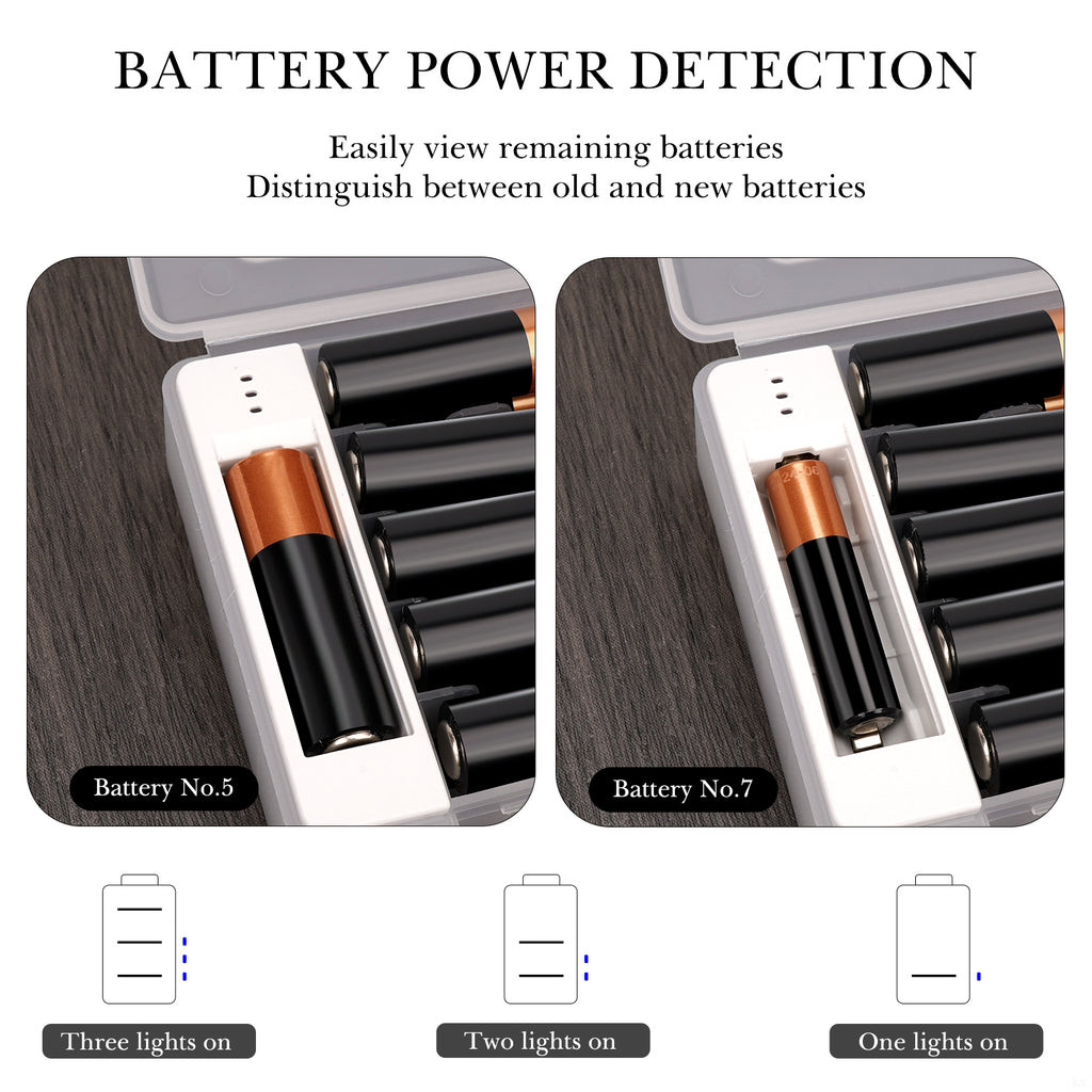 Linkidea 2 Pack Battery Organizer Case with Tester, Portable Holder for 20 AA and 22 AAA Cells, Durable Plastic Storage Box for Travel and Home Use, White