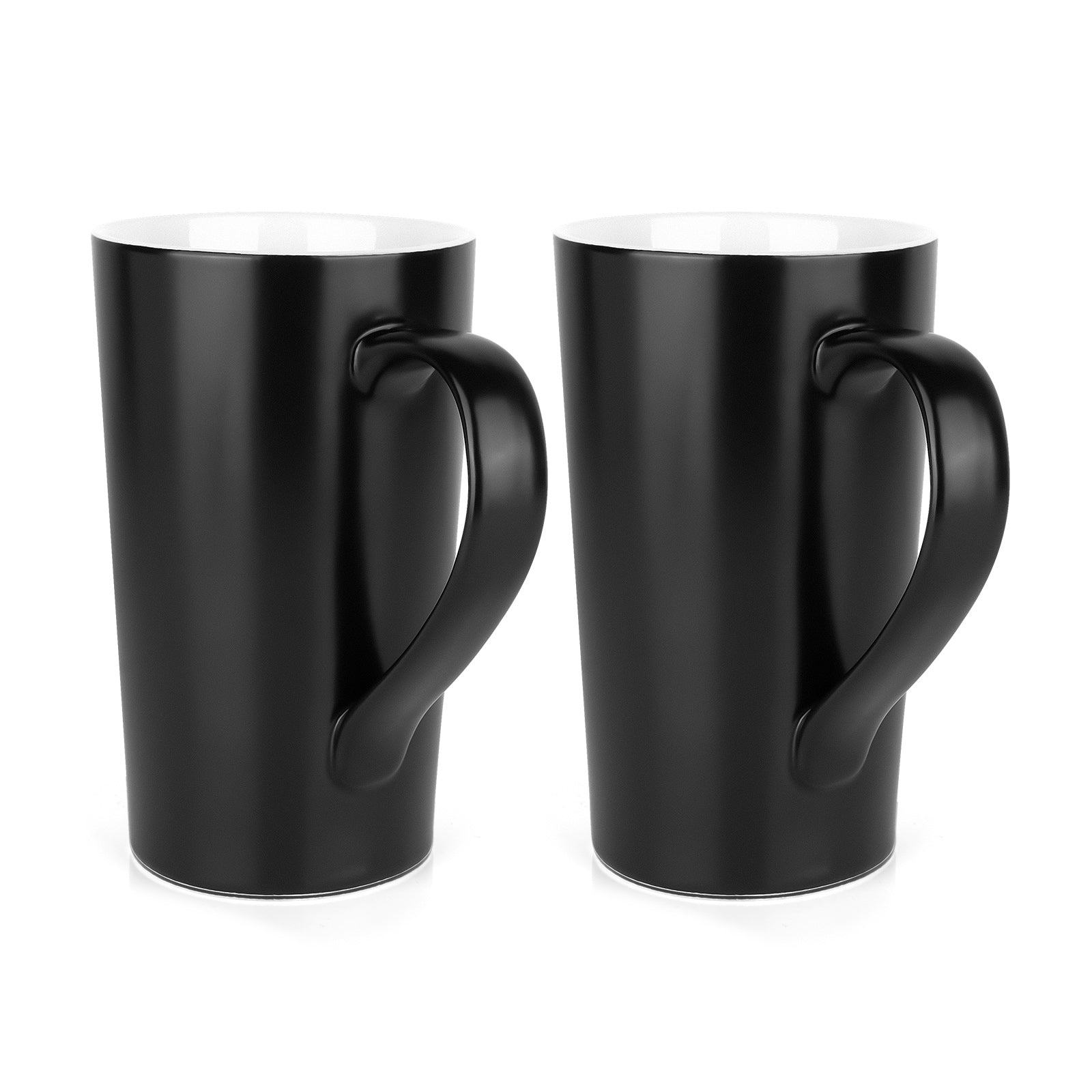 Linkidea 20oz Extra Large Tea and Coffee Mugs, Set of 2 Ceramic Tall Coffee Mugs with Handles, Teacups Large Capacity Cup for Latte, Beer, Hot Cocoa, Microwave and Dishwasher Safe, Black