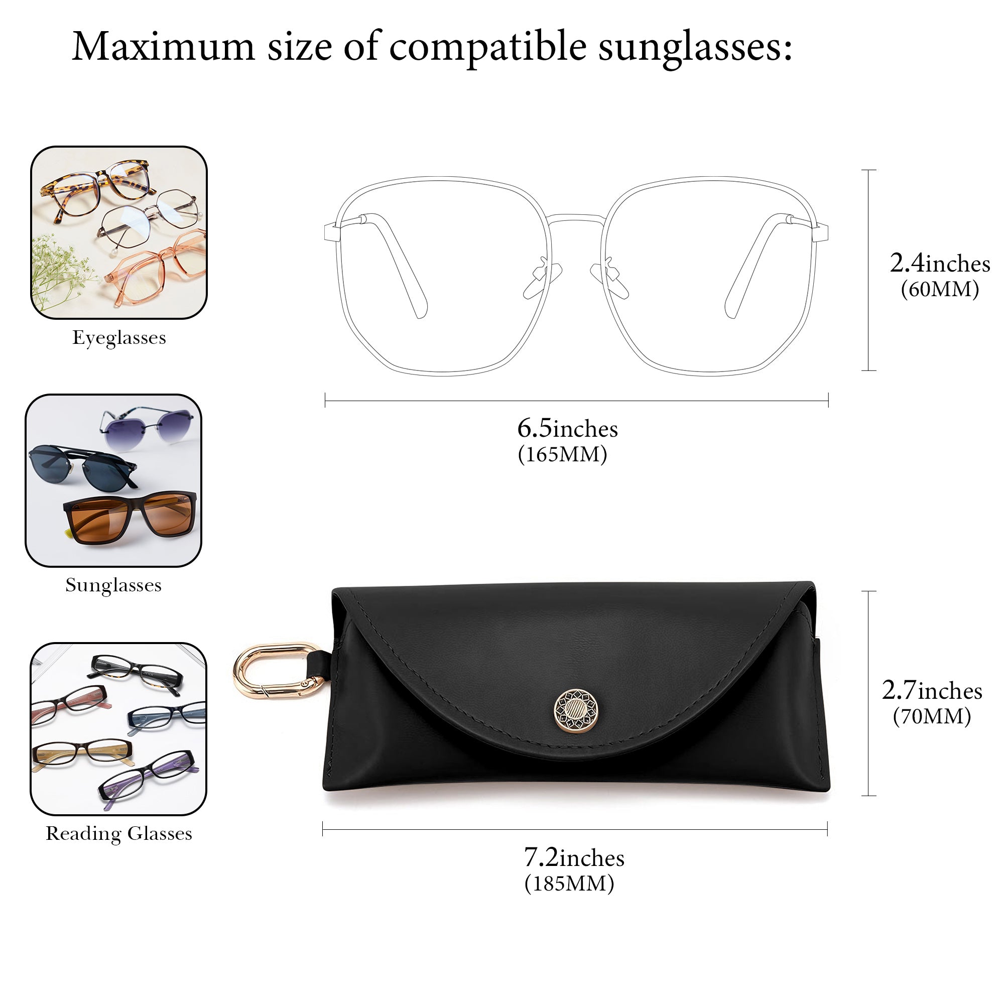 Linkidea Oversized Sunglasses Pouch, Large Frame Glasses Pouch for Sunglasses, Eyeglasses Travel Bag Compatible with Rayban Aviator Titanium/Reverse Warby Parker Johanna/Bridie
