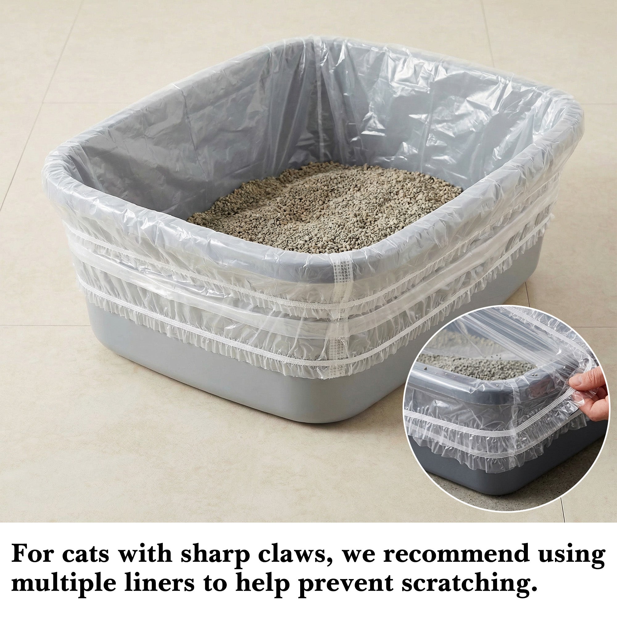 50 Pack Cat Litter Box Liners, Disposable Elastic Edge Kitty Litter Pan Bags, Leak-Resistant Plastic Trash Bags, Compatible with Large Open-Top and Covered Cat Litter Boxes
