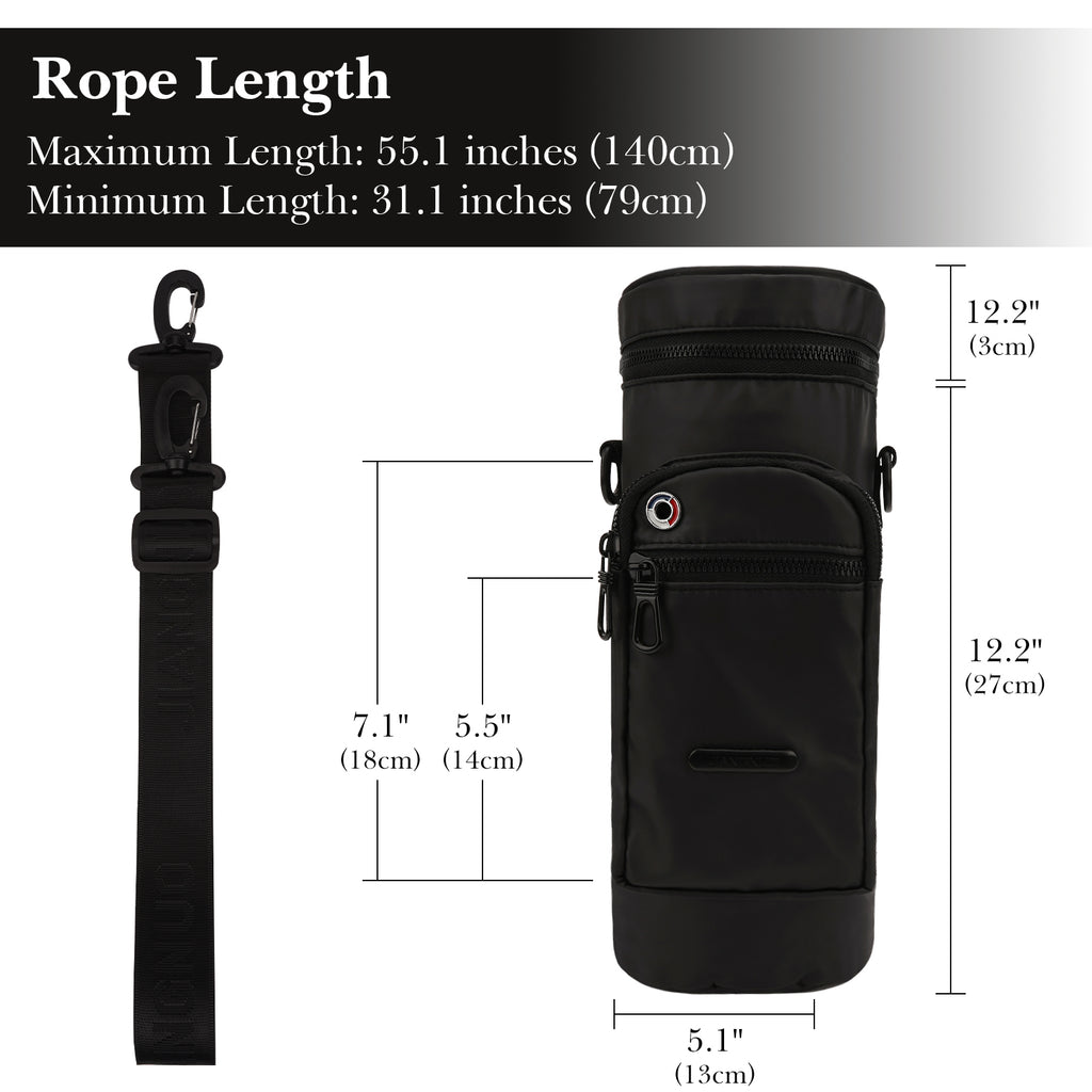 Linkidea Water Bottle Carrier with Strap Compatible with Nalgene Sustain Tritan 48oz, CamelBak, Thick Sports Waterbottle Sling Bag Holder, Shoulder Strap with Phone Pocket, Black
