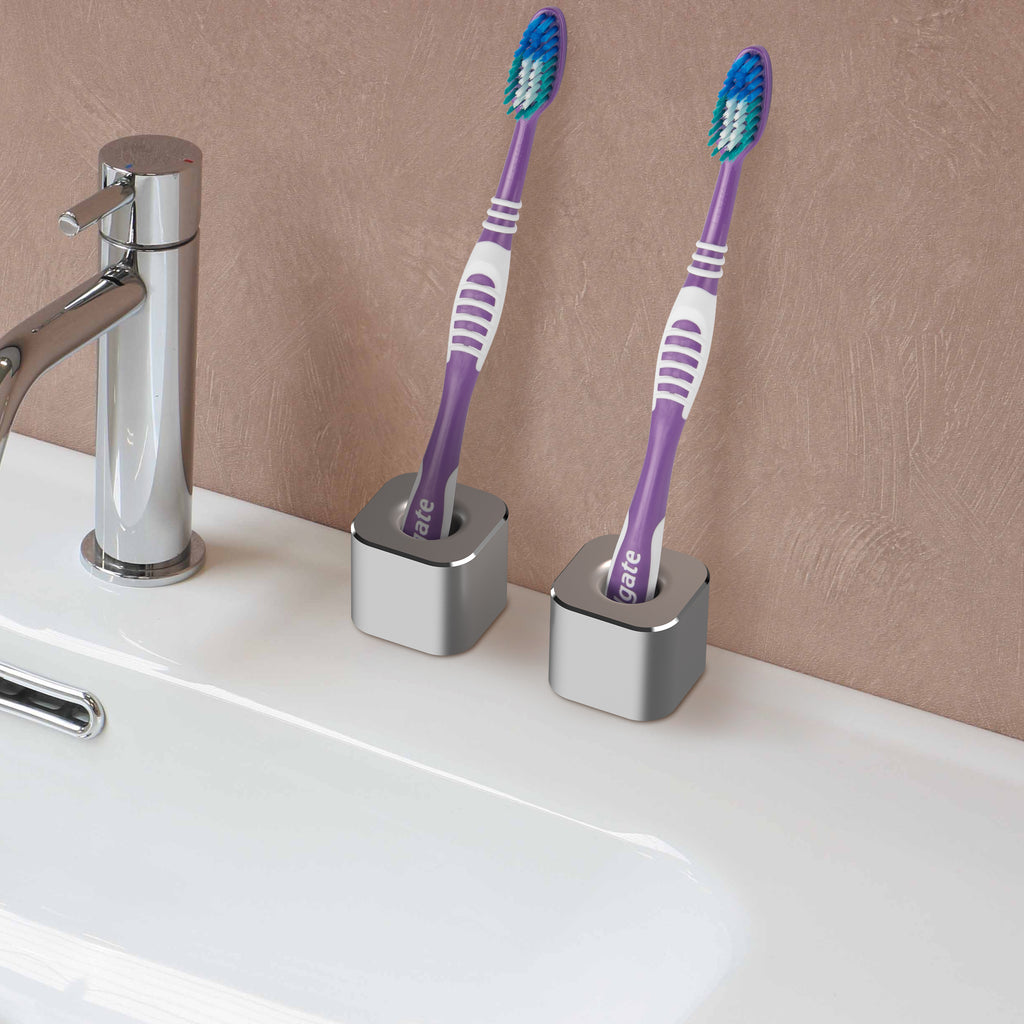 Linkidea 2 Pack Mini Toothbrush Holder, Aluminum Tooth Brush Stand Razor Holders for Bathroom Vanity Countertops, Office Penholder Pencil Stand Holders Organizer (Silver)
