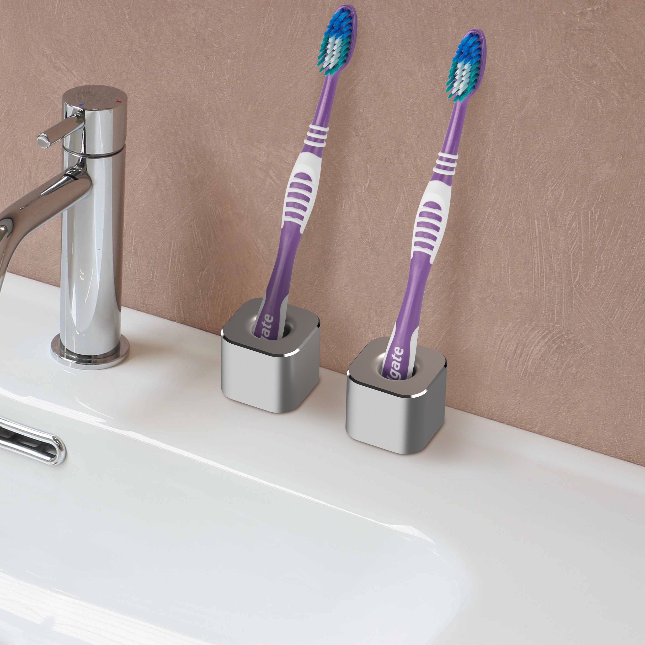 Linkidea 2 Pack Mini Toothbrush Holder, Aluminum Tooth Brush Stand Razor Holders for Bathroom Vanity Countertops, Office Penholder Pencil Stand Holders Organizer (Silver)