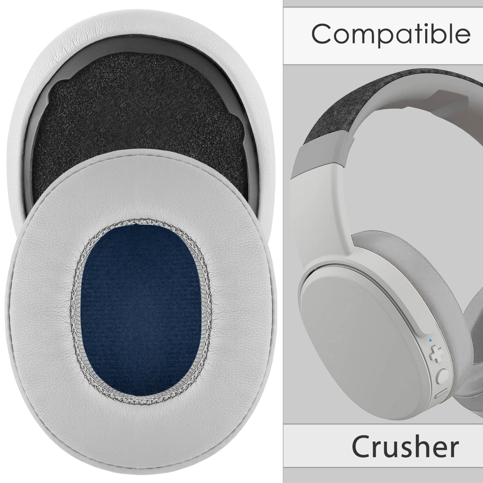 Linkidea Replacement Ear Pads for Skullcandy Crusher Wireless Crusher Evo Crusher ANC Hesh 3 Venue ANC Headphones Ear Cushions, Ear Covers, Headset Earpads ( Protein Leather / White )