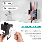 Linkidea Wall Mount Curling Iron Holder, Stainless Steel Hair Straightener Storage, Adhesive Hair Dryer Rack, Bathroom Organizer for Flat Iron, Curling Wand (Black)