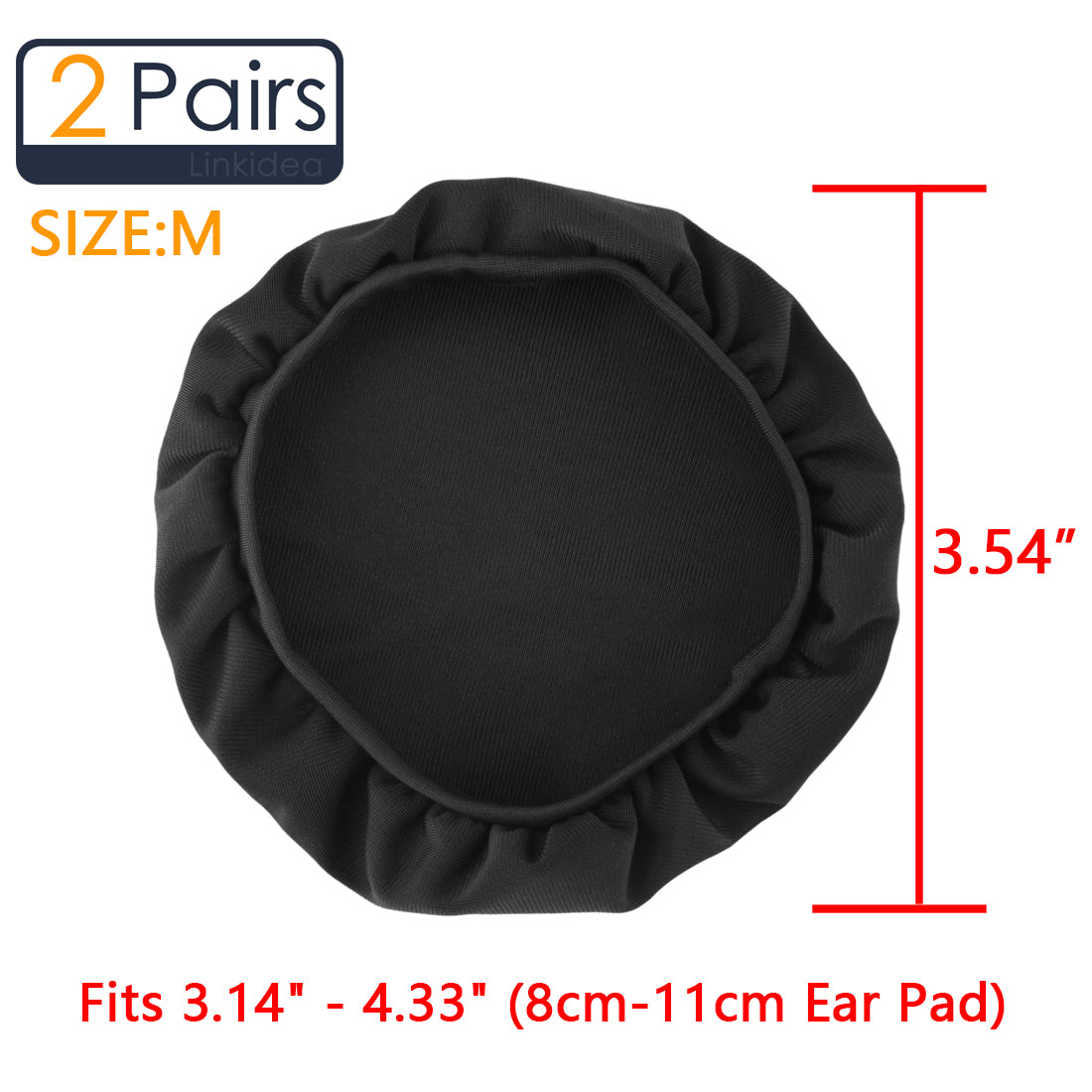 Linkidea Fabric Ear Covers, Washable, Sweatproof Protectors for Headphones, Ideal for Gym & Gaming, 2 Pairs (M, Black)