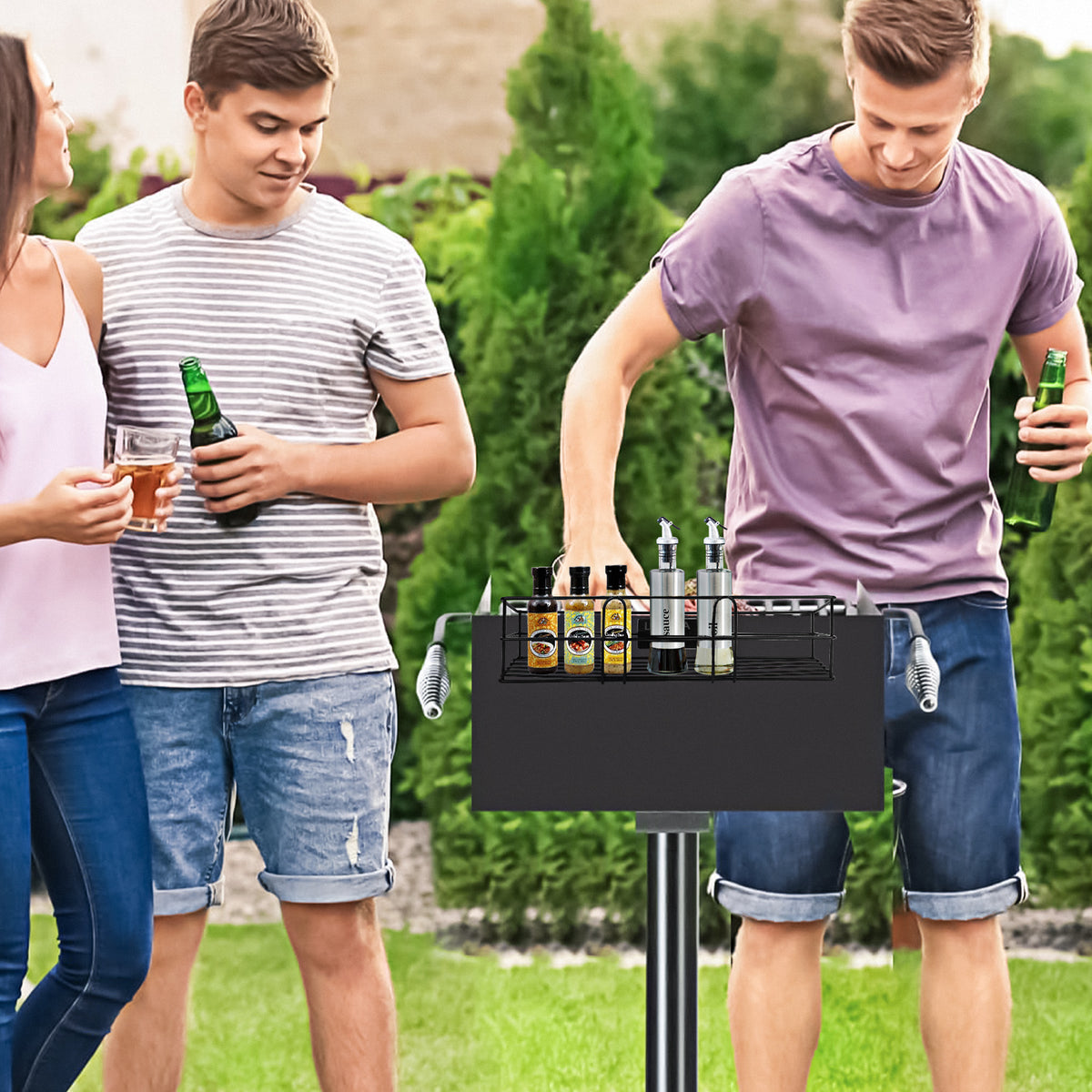 Linkidea BBQ Grill Spice Rack, Stainless Steel Clip-On Seasoning Holder for Charcoal Grills, No-Drill Grill Side Shelf Organizer for Sauces & Tools, Outdoor Cooking Accessory