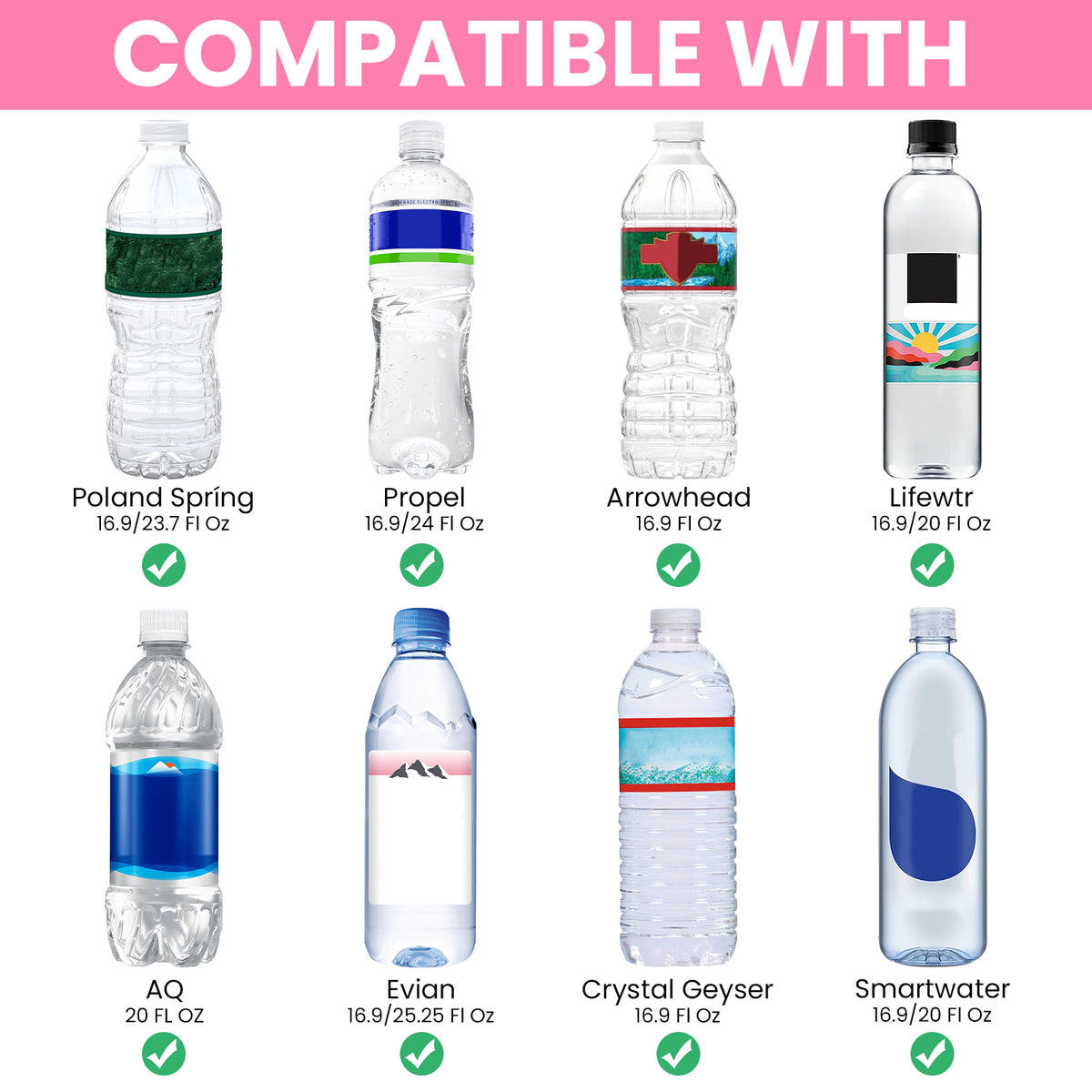 Linkidea 2 Pack Disposable Water Bottle Sleeve Compatible with Smartwater 16.9/20 Fl Oz, Evian 16.9 Fl Oz, Insulated Neoprene Bottled Water Cover Holder with Lockable Zipper, Pink