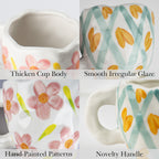 Linkidea Ceramic Coffee Mug, 12oz/350ml Hand-Painted Irregular Coffee Cup, Novelty Teacups with Handles for Beer, Latte, Hot Cocoa, Microwave and Dishwasher Safe (Green Heart Stripes)