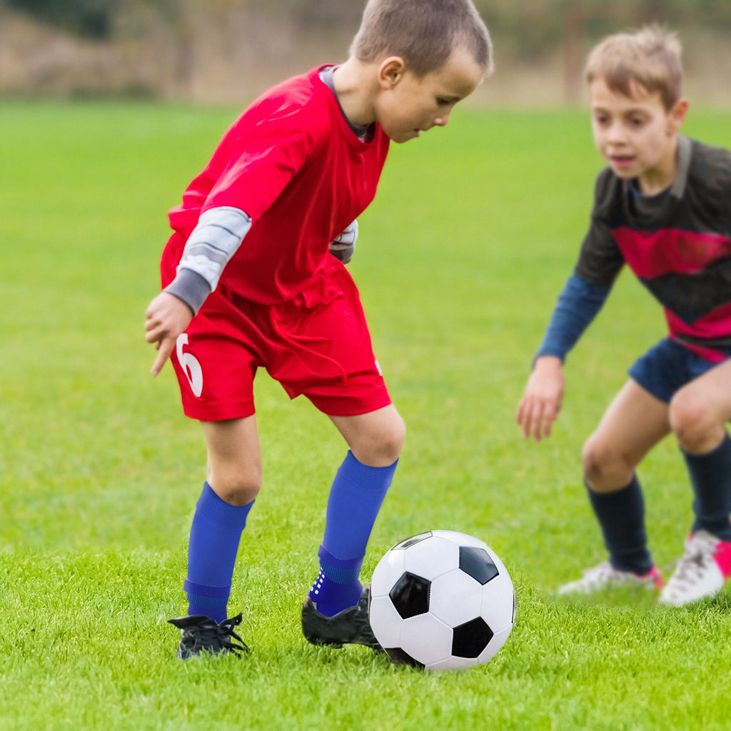 Linkidea Kids Soccer Grip Socks with Shin Guard Sleeve for Age 6 - 9 (Blue)